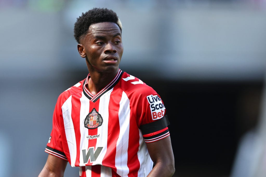 Simon Adingra of Sunderland during the Premier League match between Sunderland and West Ham United at Stadium of Light.