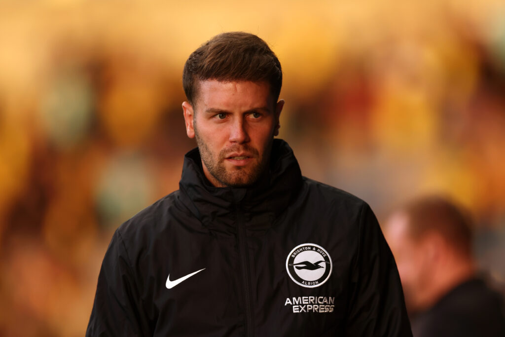 Fabian Hurzeler looks on before Oxford vs Brighton in the Carabao Cup