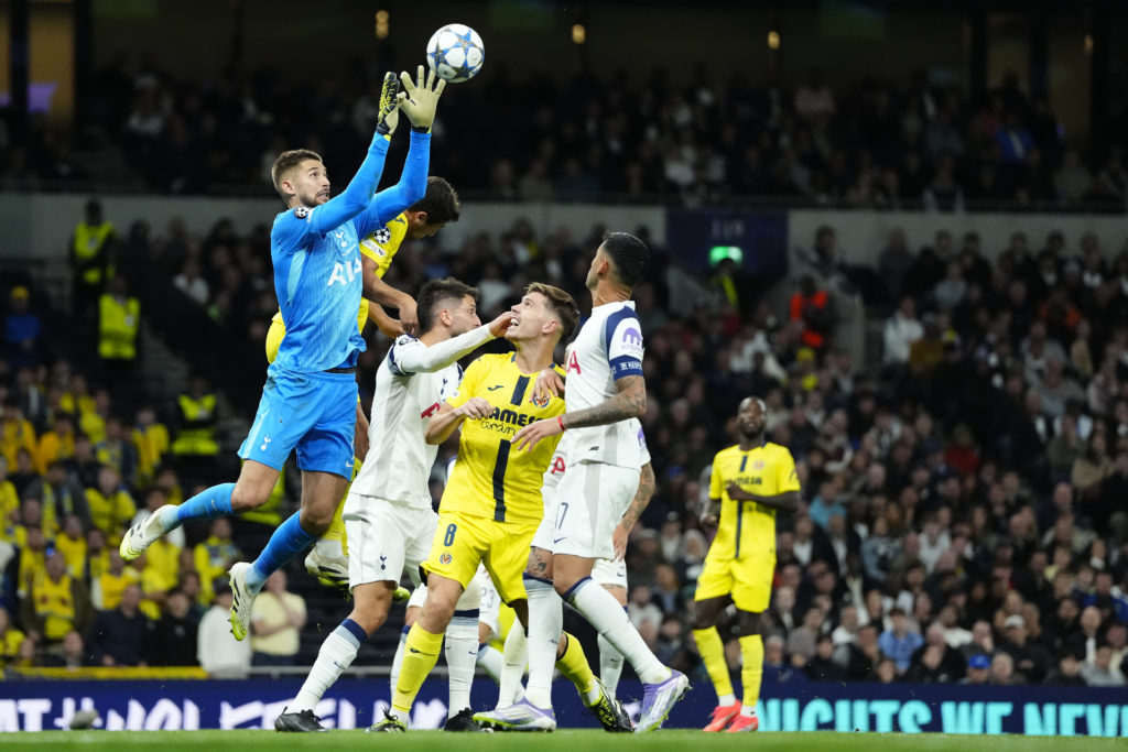 Guglielmo Vicario claims the ball for Tottenham against Villarreal