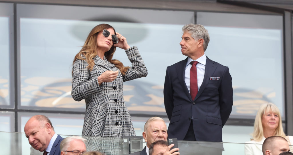 West Ham United vice-chair Karren Brady watches on from the stands during the defeat against Crystal Palace at the London Stadium