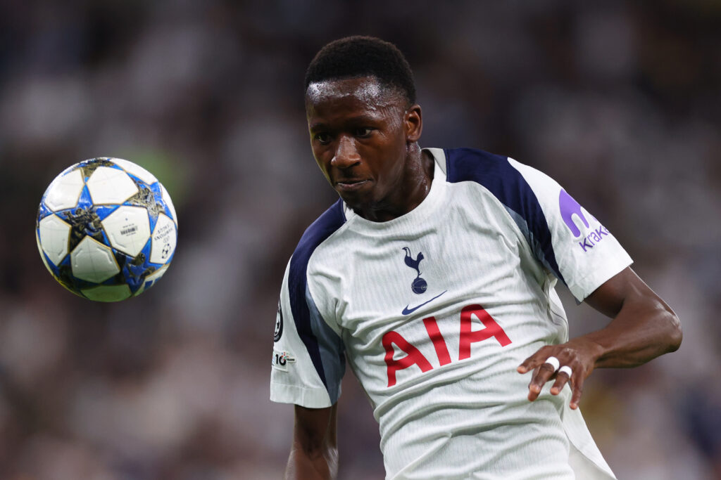 Pape Sarr in action for Tottenham during a UEFA Champions League clash against Villarreal