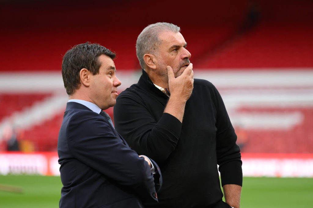 Nottingham Forest sporting director Ross Wilson speaks with head coach Ange Postecoglou at the City Ground