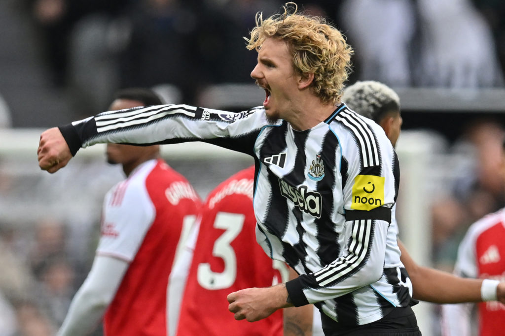 Nick Woltemade celebrates for Newcastle against Arsenal