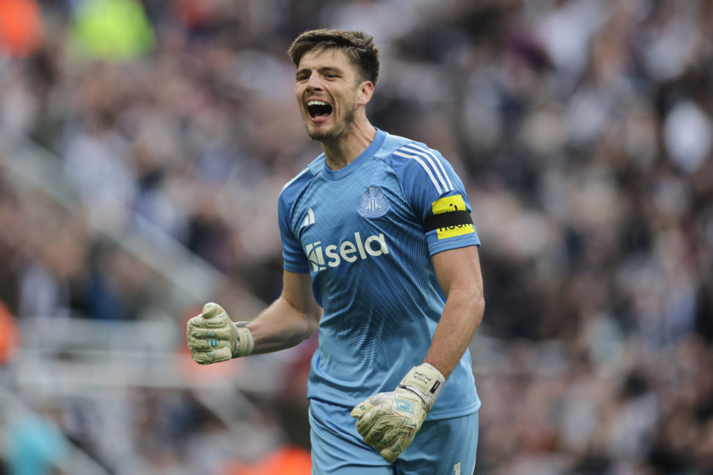 Nick Pope celebrates Newcastle's opening goal vs Arsenal