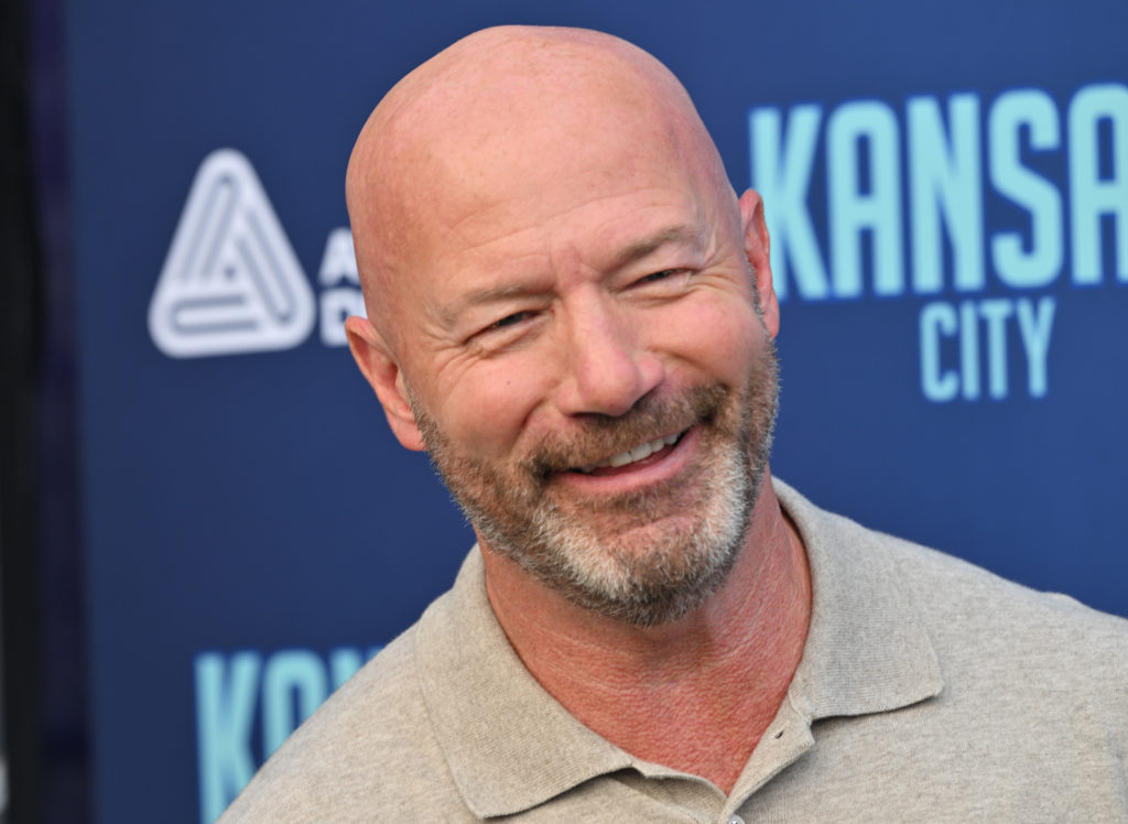 TV pundit Alan Shearer poses for photos during Premier League Mornings Live in Kansas City in September 2025