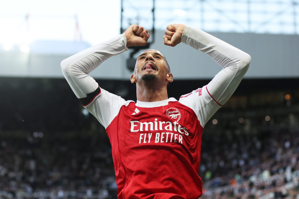 William Saliba celebrates after Newcastle vs Arsenal