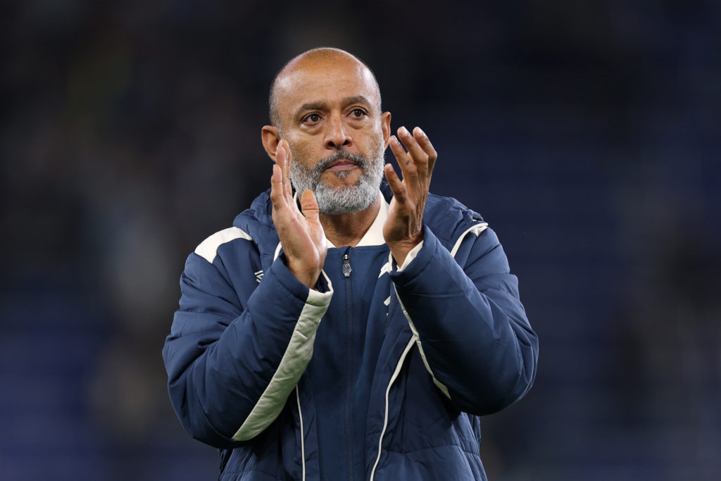 Nuno Espirito Santo applauds West Ham supporters after their 1-1 draw with Everton in the Premier League