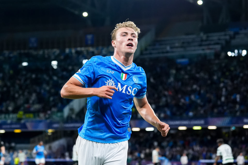 Rasmus Hojlund reacts during Napoli vs Sporting CP in the Champions League