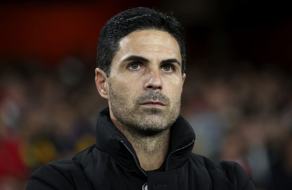 Arsenal head coach Mikel Arteta looks on from the touchline ahead of his side's Champions League match against Olympiacos at the Emirates Stadium