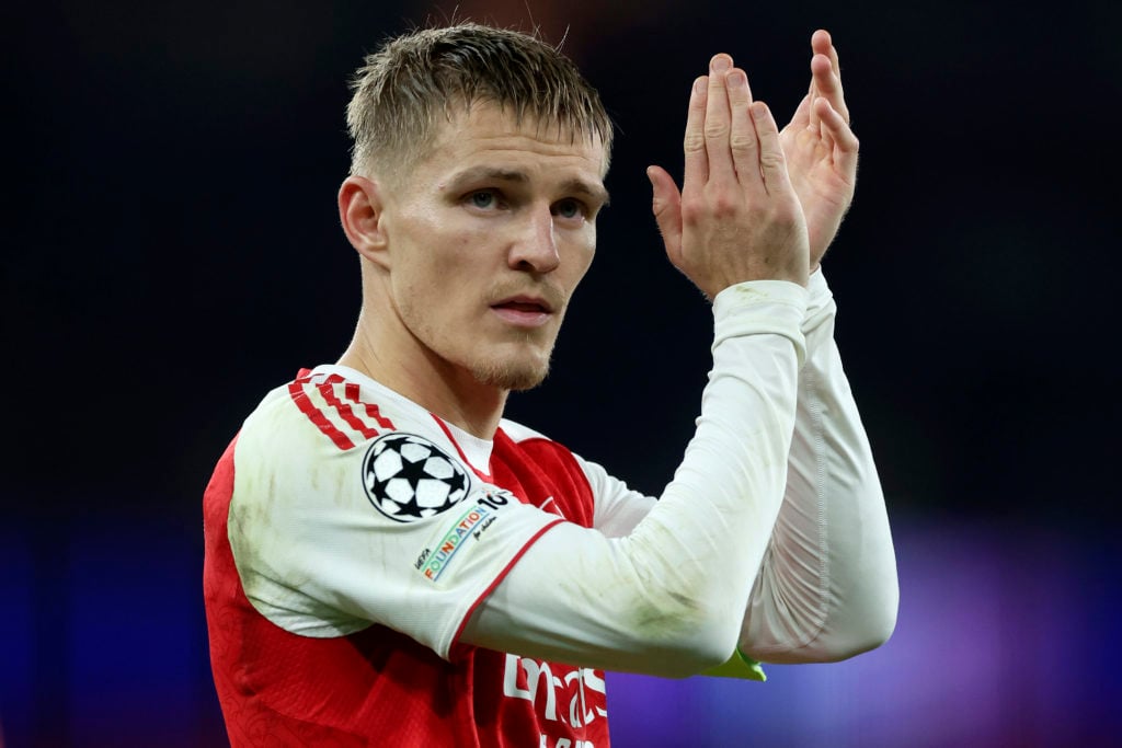 Martin Odegaard applauds after Arsenal vs Olympiacos