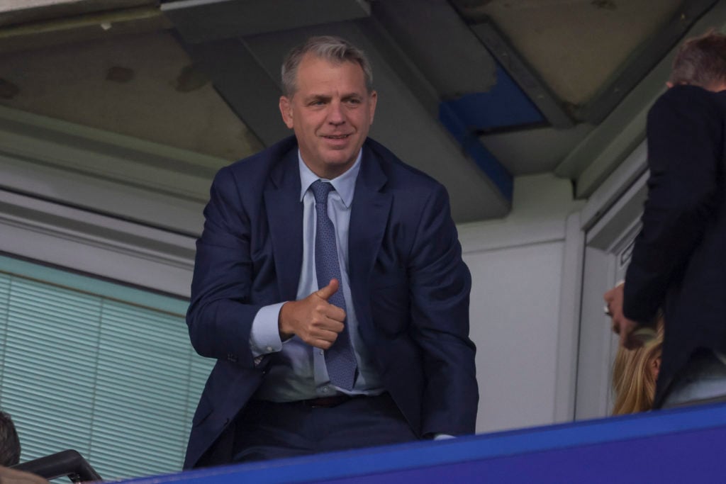 Chelsea owner Todd Boehly gives the thumbs up to fans at Stamford Bridge