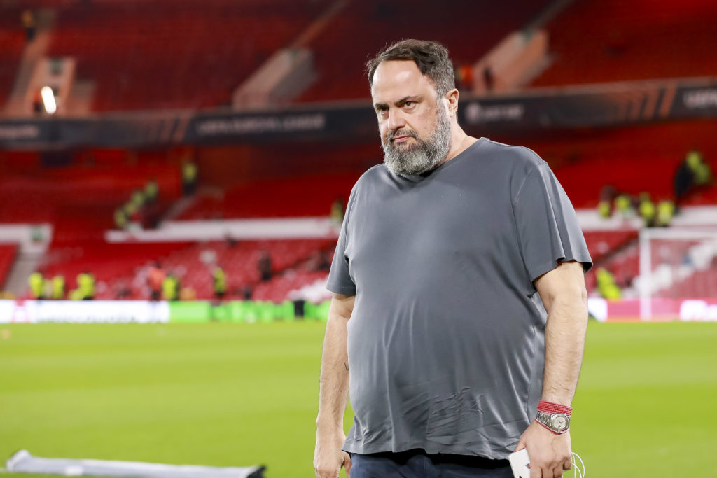 Nottingham Forest owner Evangelos Marinakis looks on prior to the UEFA Europa League defeat against FC Midtjylland at the City Ground