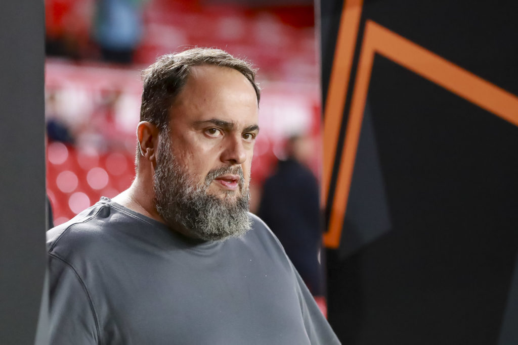 Nottingham Forest owner Evangelos Marinakis looks on prior to the club's Europa League match against FC Midtjylland at the City Ground