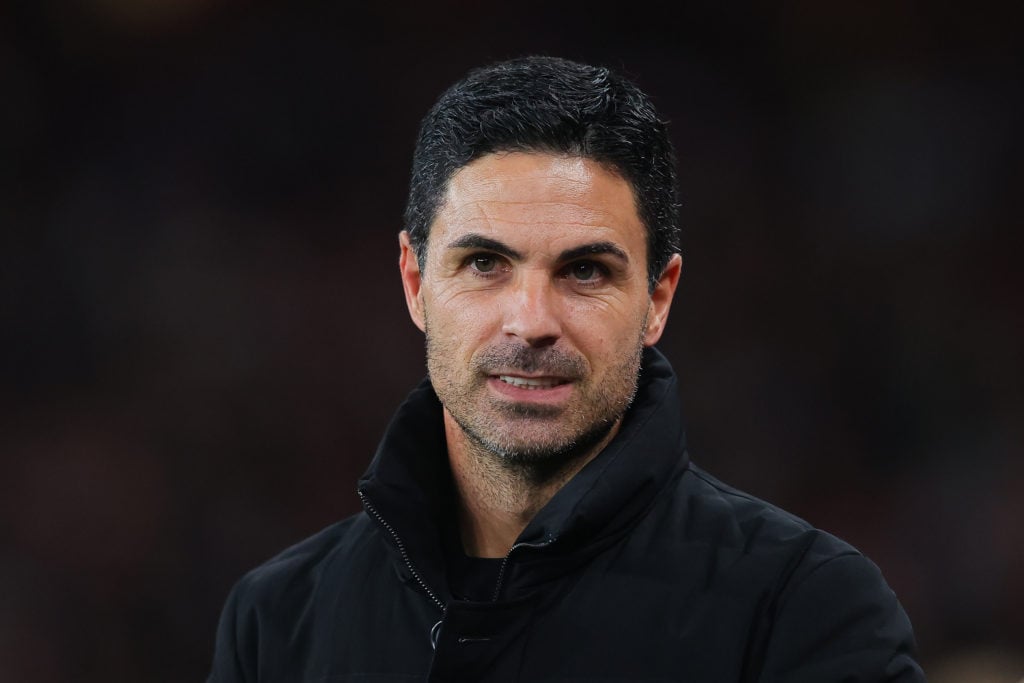 Head coach Mikel Arteta looks on prior to Arsenal's Champions League match against Olympiacos at the Emirates Stadium