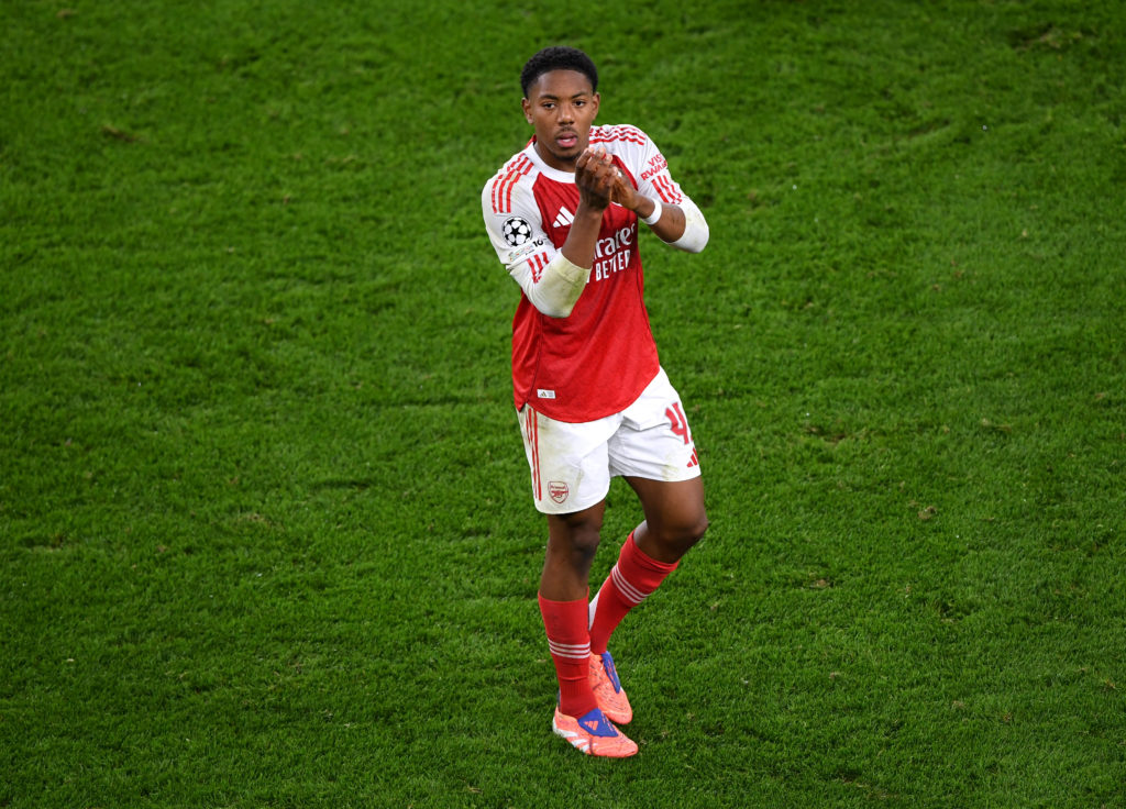 Myles Lewis-Skelly in action for Arsenal against Olympiacos
