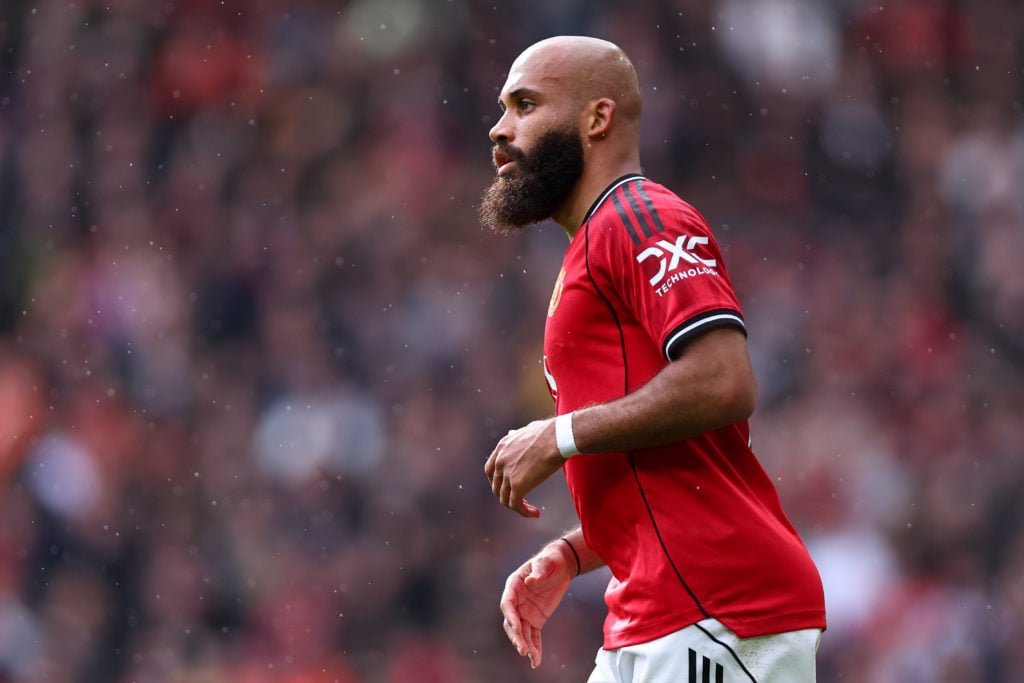 Manchester United forward Bryan Mbeumo playing vs Sunderland in the Premier League