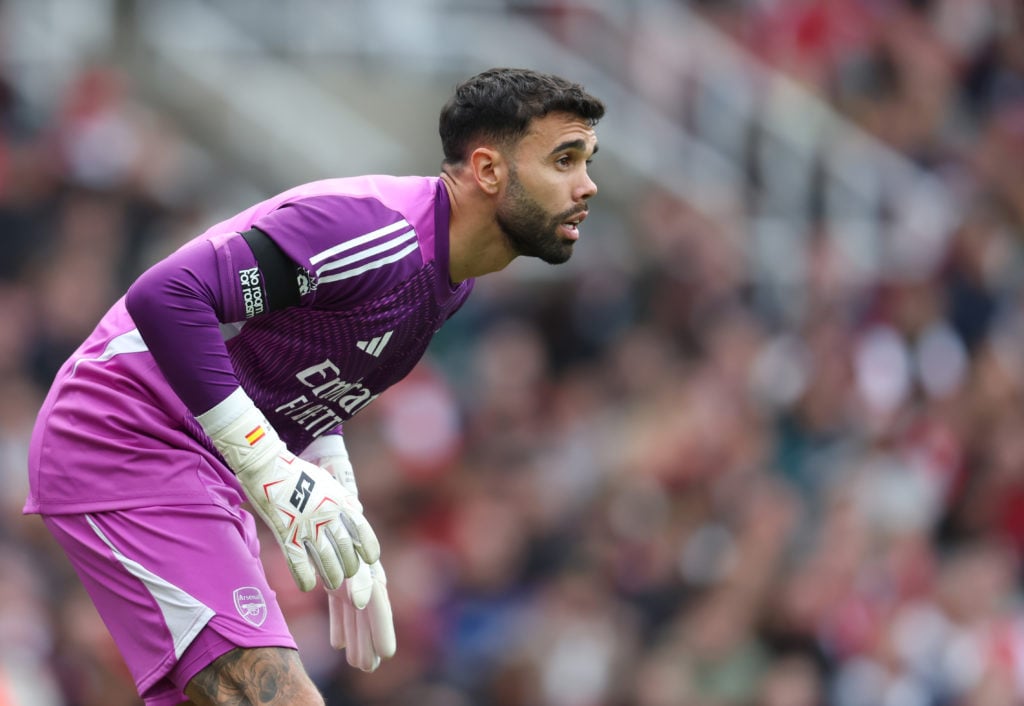 David Raya looks on during Arsenal vs West Ham