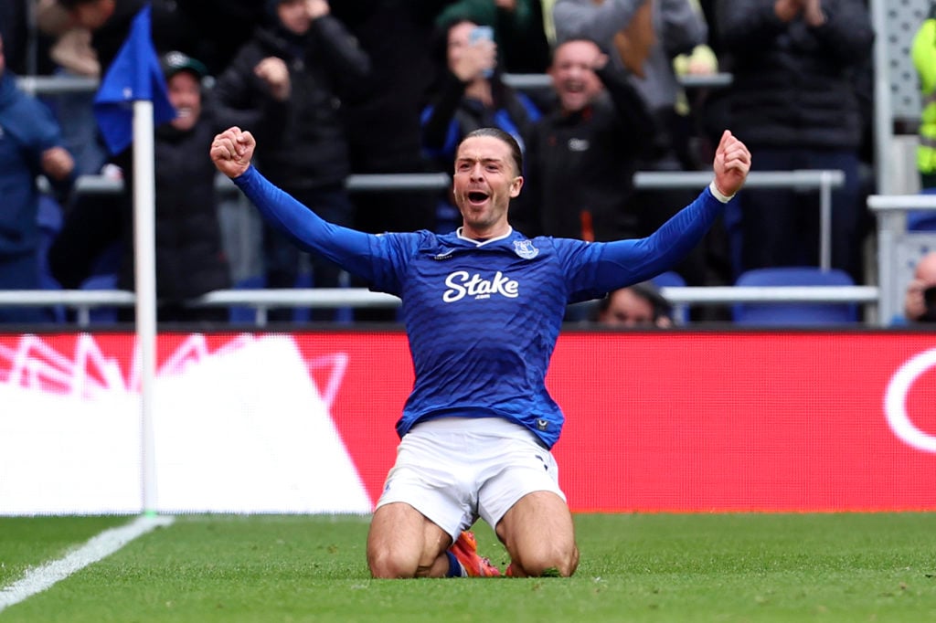 Jack Grealish celebrates scoring for Everton against Crystal Palace