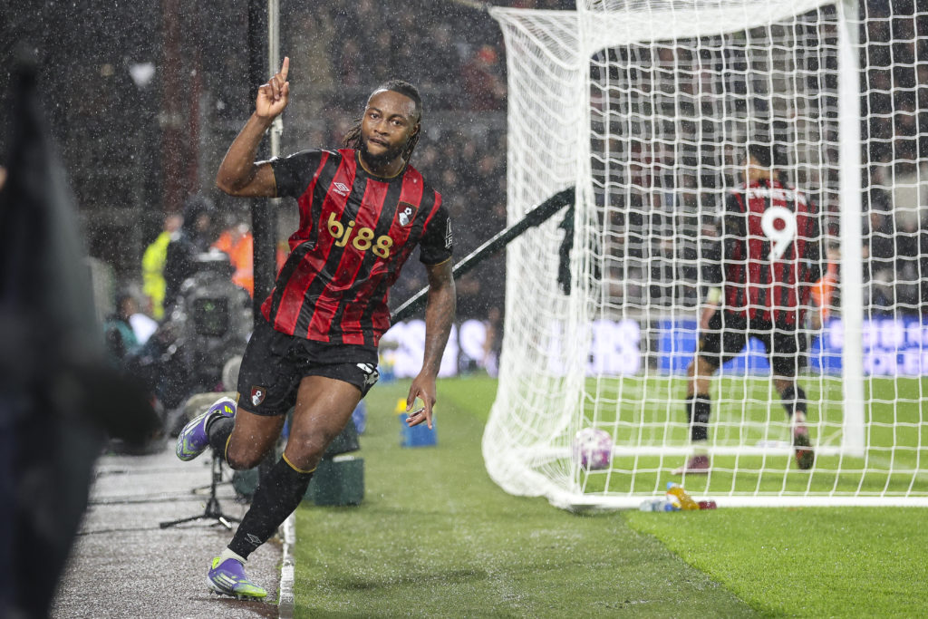 Bournemouth attacker Antoine Semenyo scores during his side's win vs Fulham