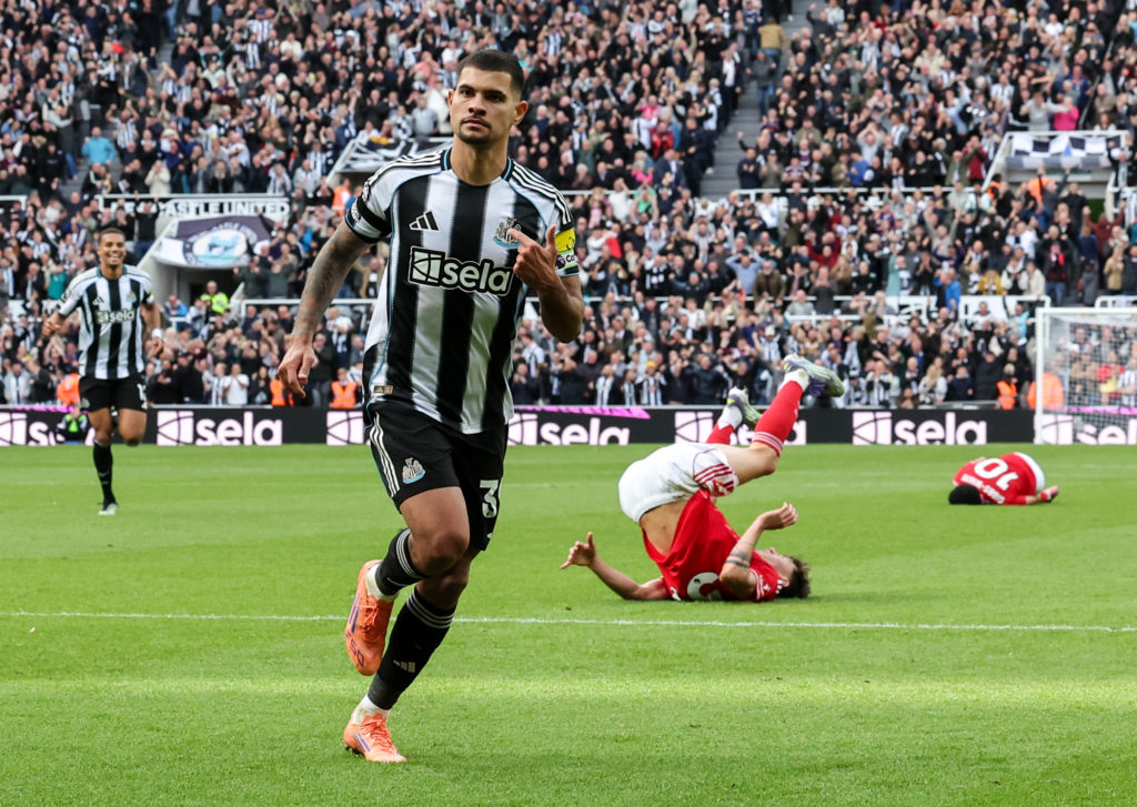Bruno Guimaraes celebrates scoring Newcastle's opening goal against Nottingham Forest at St James' Park
