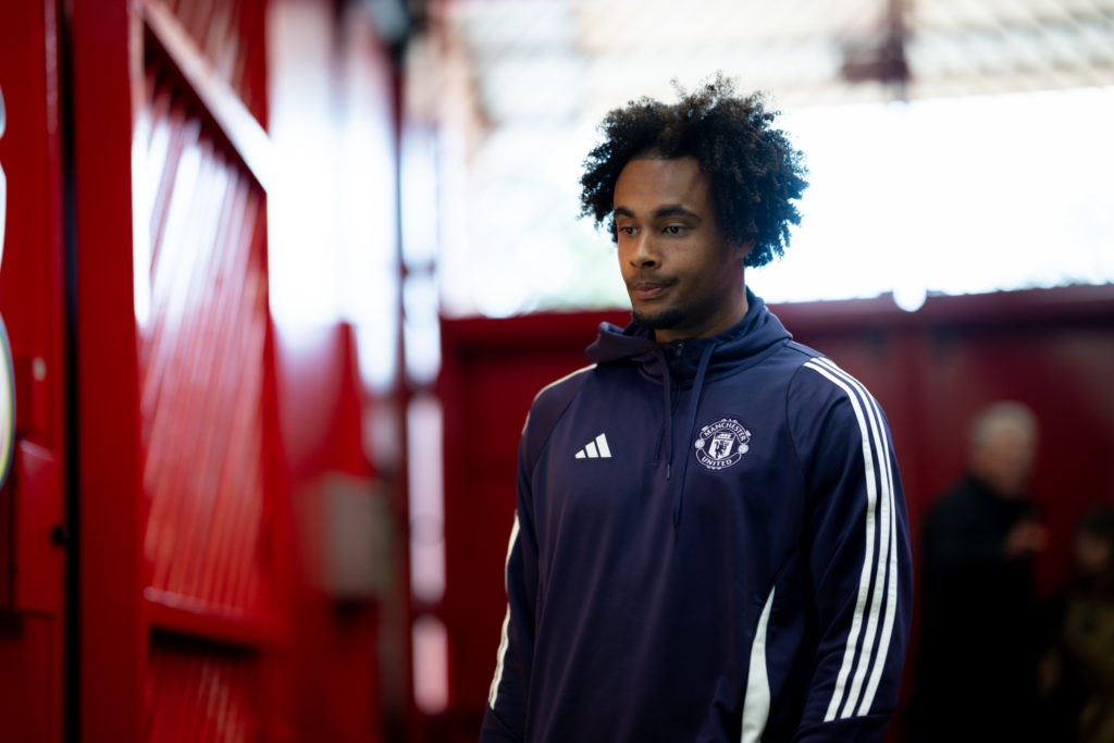 Joshua Zirkzee arrives at Old Trafford ahead of Manchester United's Premier League match against Sunderland