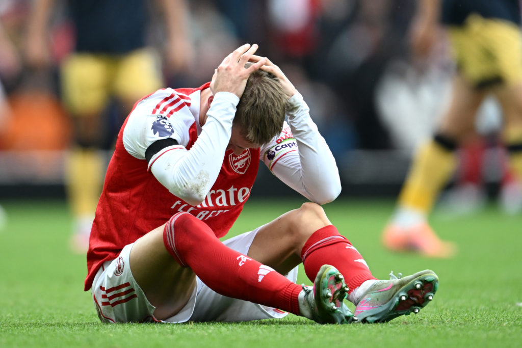 Martin Odegaard suffers an injury against West Ham