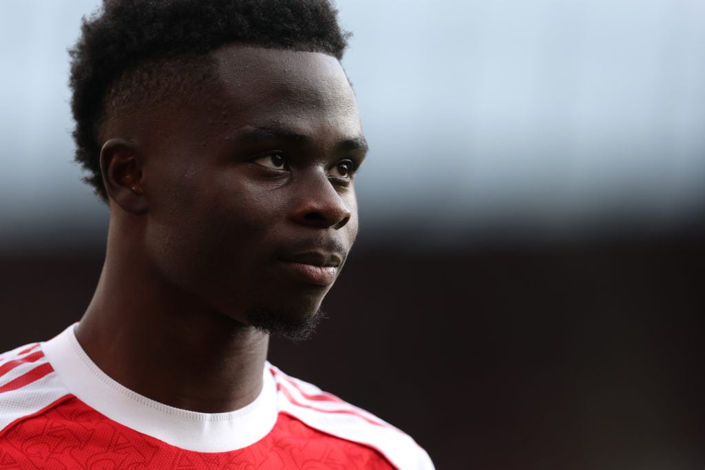 Bukayo Saka in action for Arsenal during a Premier League clash against West Ham