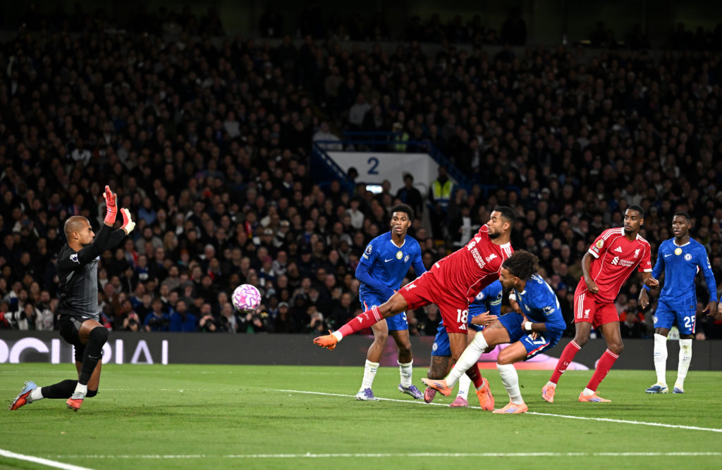 Cody Gakpo scores Liverpool's goal during their 2-1 defeat against Chelsea