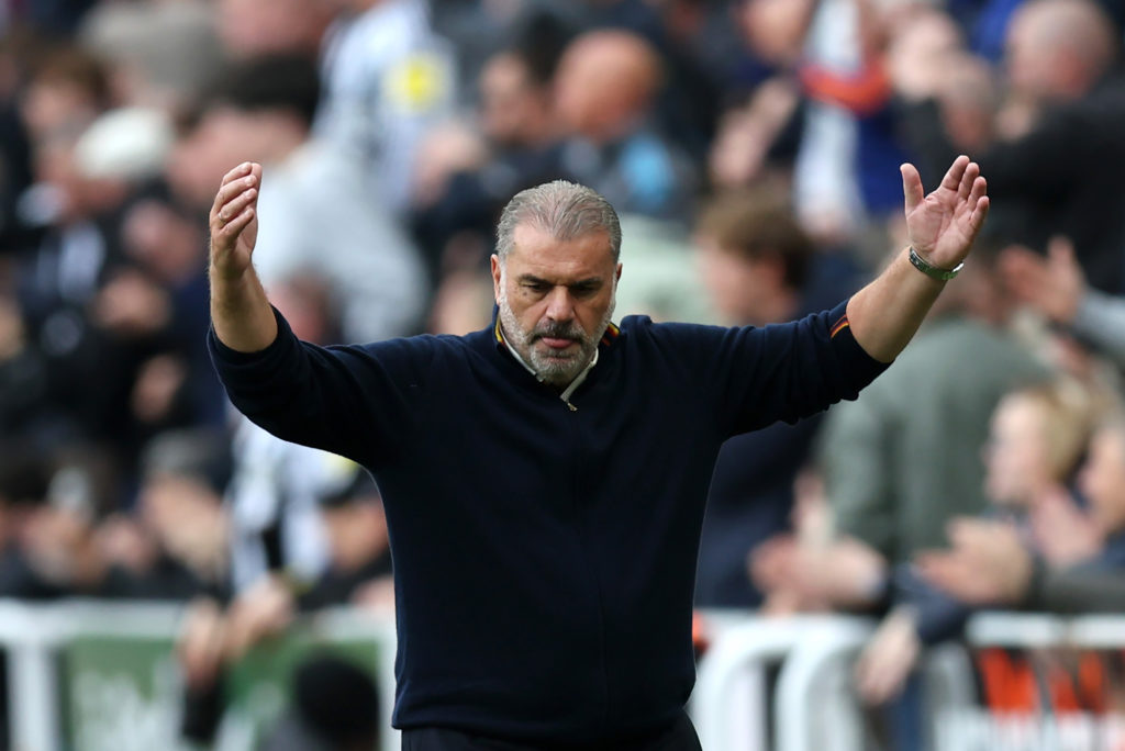 Ange Postecoglou reacts after Nottingham Forest concede to Newcastle in the Premier League