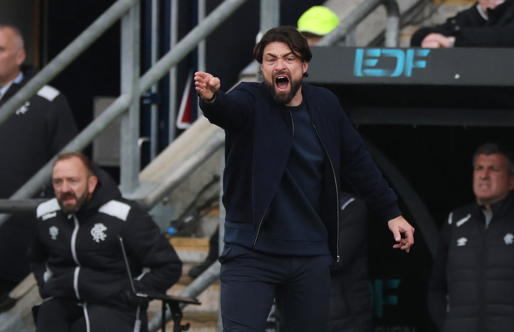 Russell Martin shouts at his Rangers players in his final game before being sacked vs Falkirk