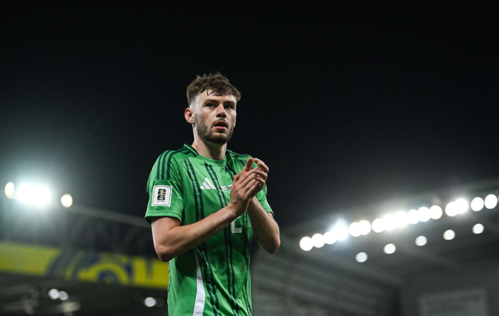 Conor Bradley of Northern Ireland during the FIFA World Cup 2026 qualifier match between Northern Ireland and Slovakia at Clearer Twist National Football Stadium at Windsor Park.