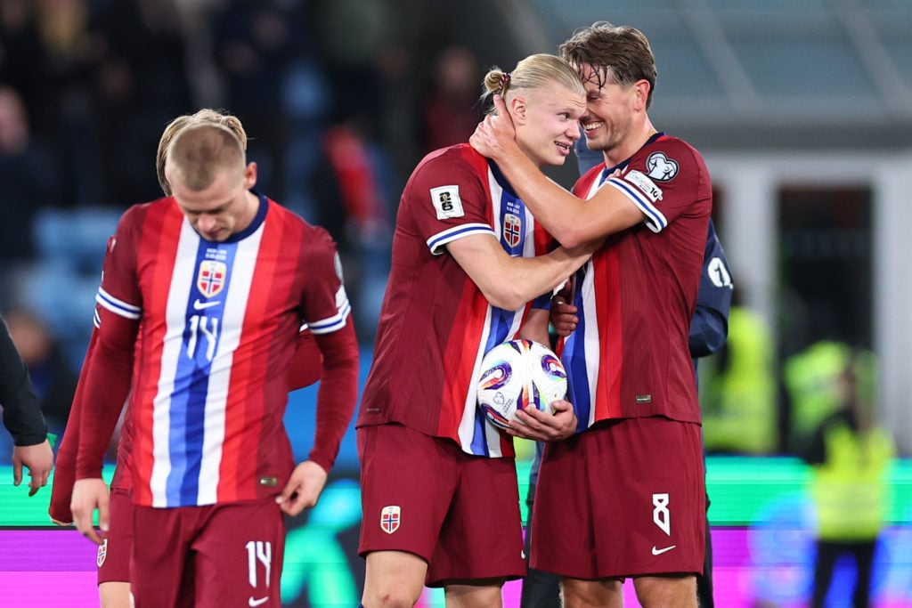 Norway players celebrate after beating Israel in a World Cup qualifier
