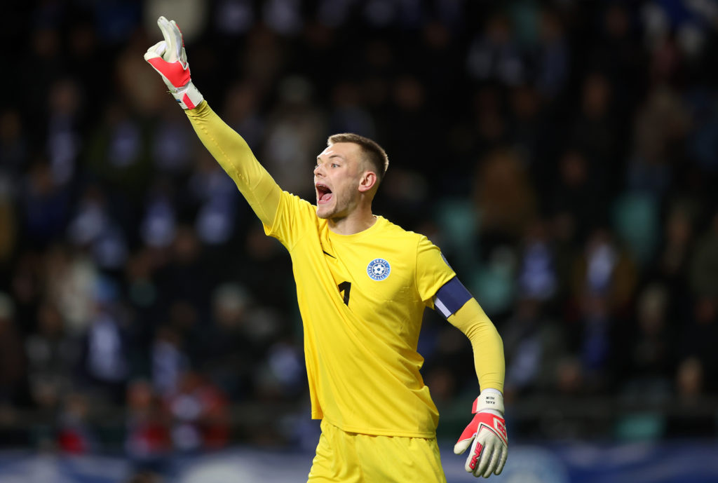 Karl Hein gestures during Estonia vs Italy