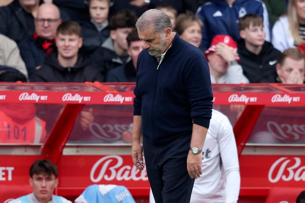 Nottingham Forest head coach Ange Postecoglou looks dejected during his side's defeat against Chelsea at the City Ground