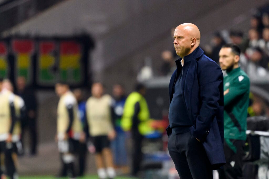 Arne Slot looks on during Liverpool vs Eintracht Frankfurt
