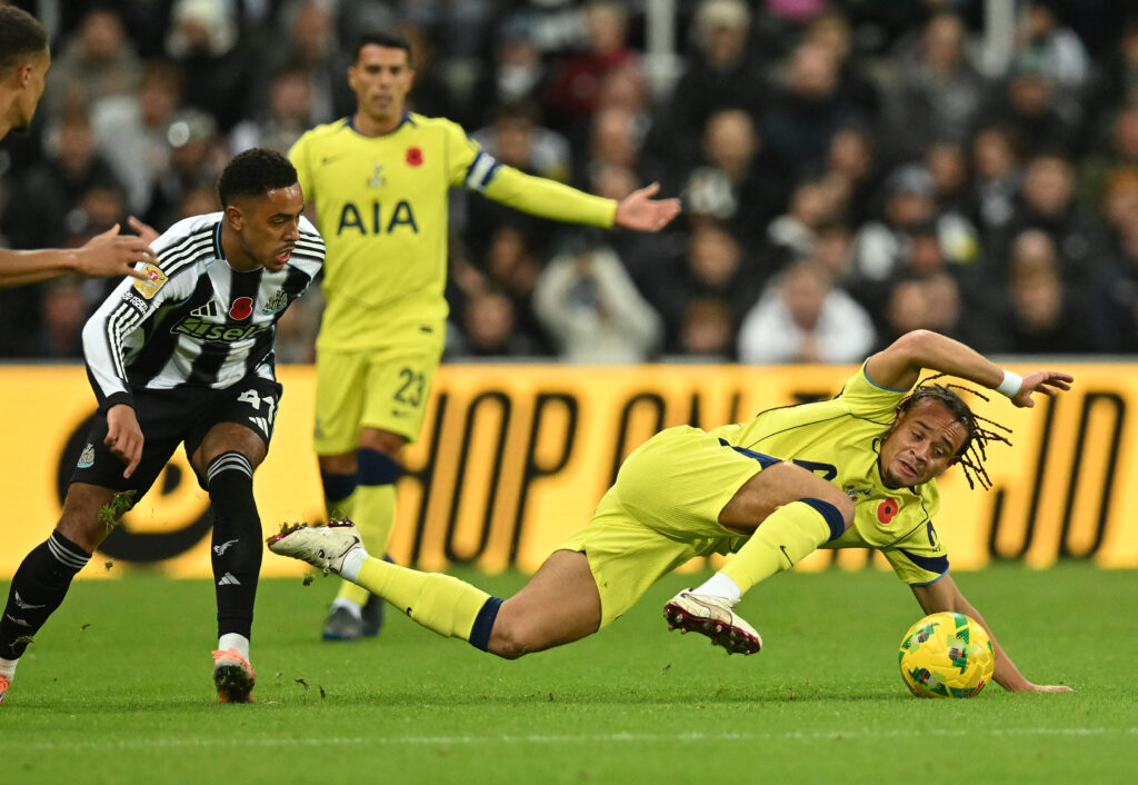 Xavi Simons during Newcastle vs Tottenham in the Carabao Cup.