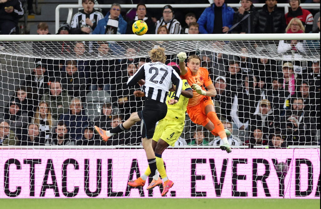 Antonin Kinsky makes mistake during Newcastle United v Tottenham Hotspur in the Carabao Cup Fourth Round
