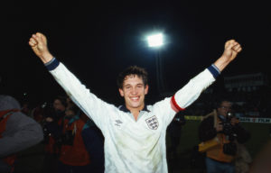 Gary Lineker celebrates England securing qualification for Euro 92