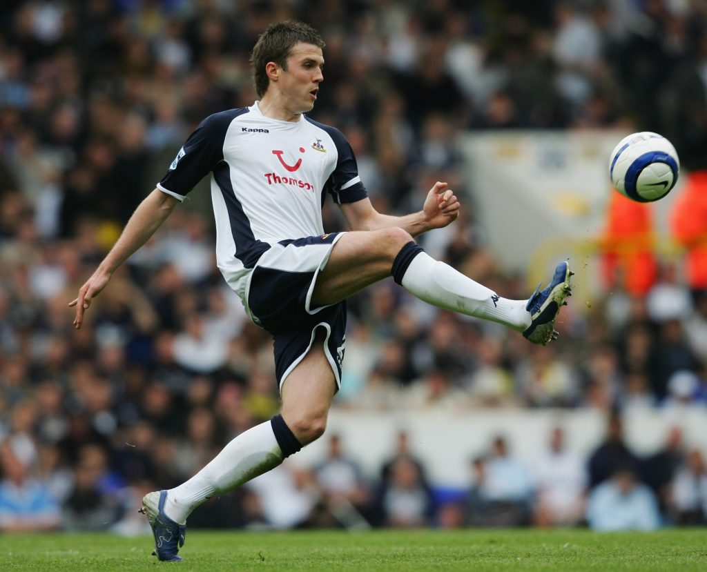 Tottenham Hotspur midfielder Michael Carrick kicks the ball during the Barclays Premiership match against Bolton Wanderers in 2006