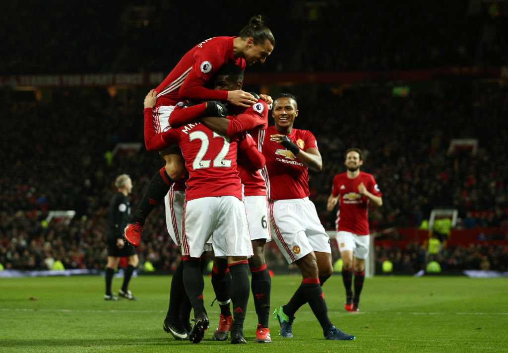 Henrikh Mkhitaryan celebrates after scoring his scorpion kick for Manchester United against Sunderland