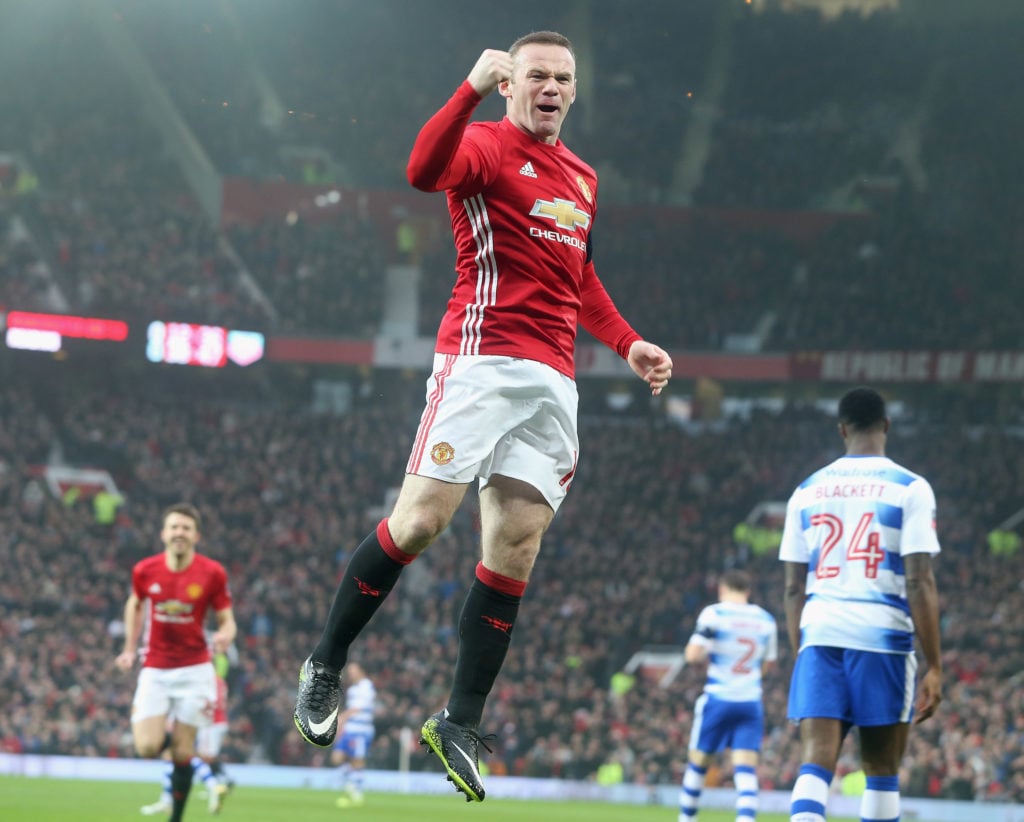 Wayne Rooney celebrates scoring a goal for Manchester United against Reading in the FA Cup in 2017