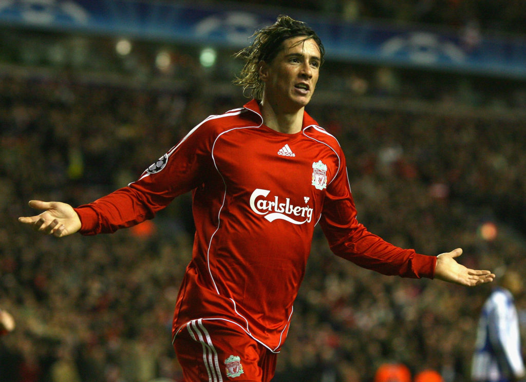 Fernando Torres celebrates scoring for Liverpool against Porto