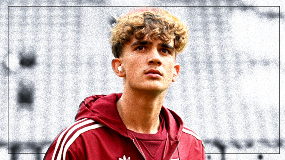 Arsenal midfielder Max Dowman on a black and white background