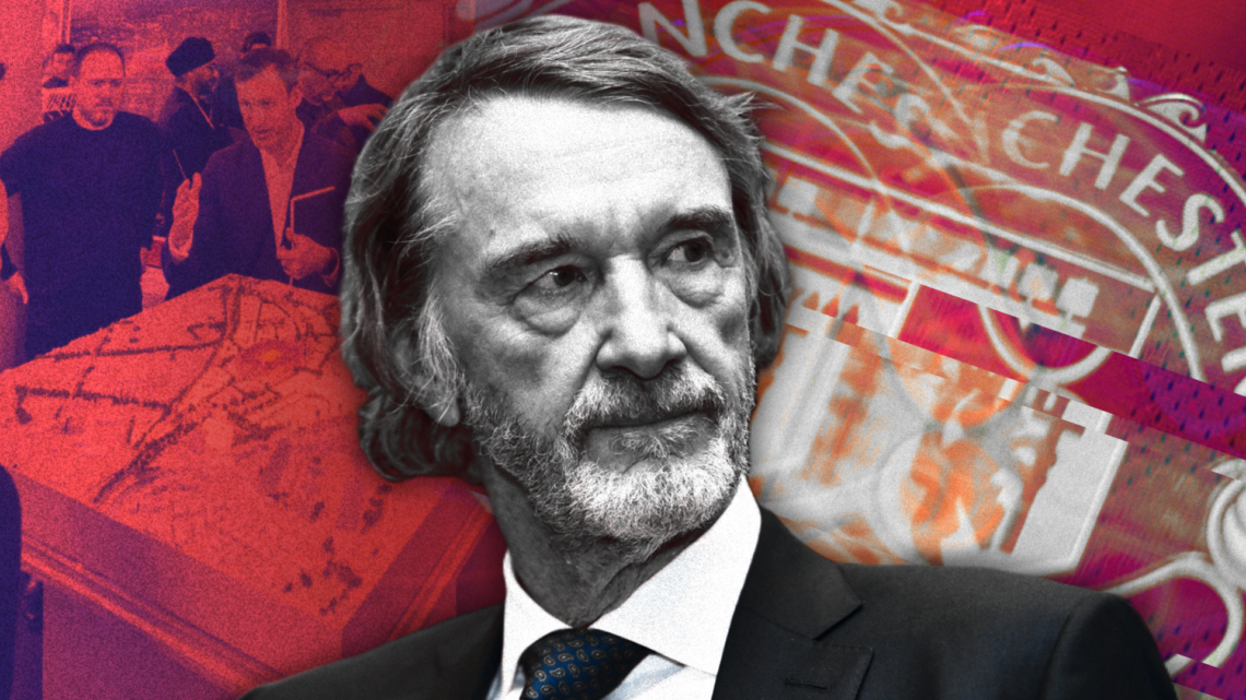 Split image of Sir Jim Ratcliffe and the Manchester United graph