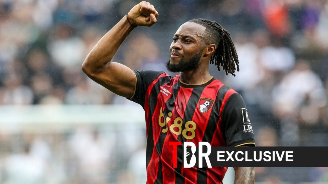 Antoine Semenyo of Bournemouth looks on and celebrates with an exclusive banner.