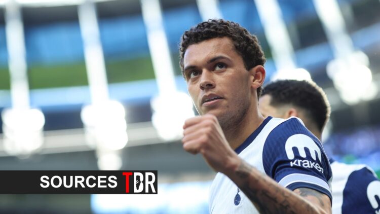 Tottenham Hotspur star Brennan Johnson with sources banner overlaid.