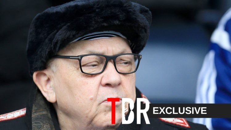 West Ham owner David Sullivan sits in the stands prior to Reading Women v West Ham United Ladies in the Women's FA Cup