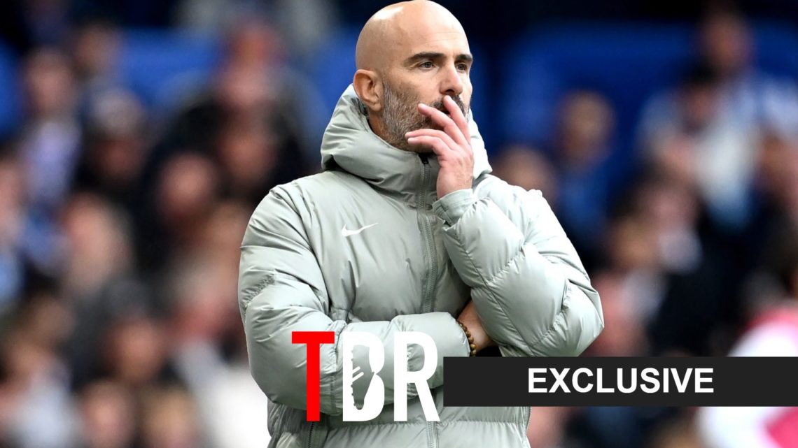 Enzo Maresca watching Chelsea with TBR logo and exclusive tag overlayed (bottom right)