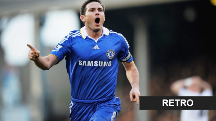 Frank Lampard celebrating a Chelsea goal with the Retro tag overlayed (bottom right)