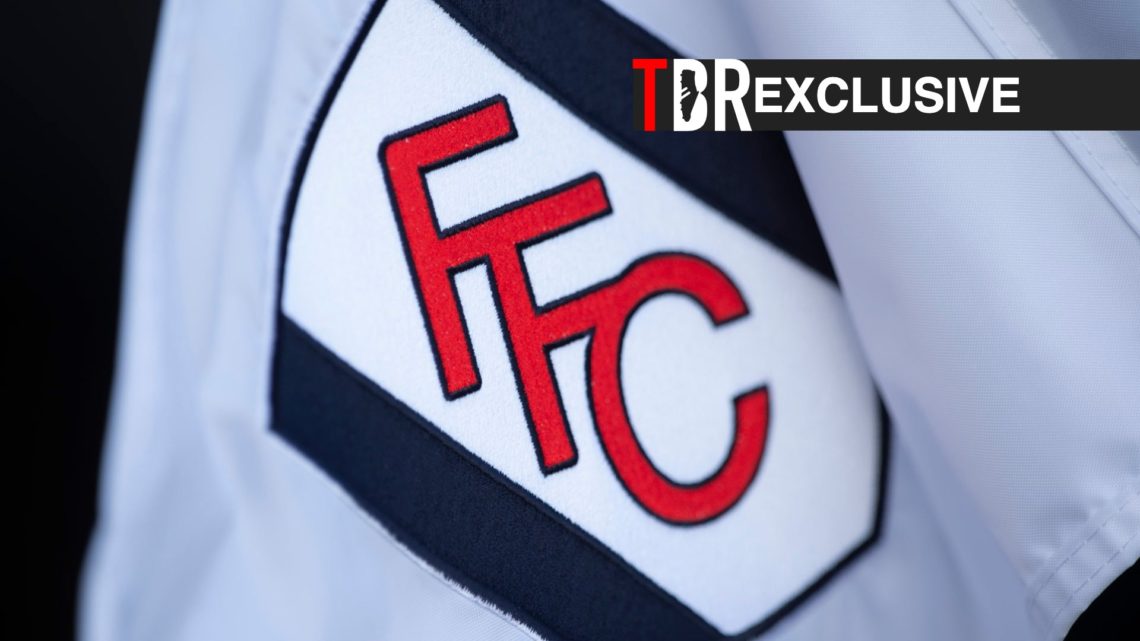 Image of the Fulham crest, TBR logo and exclusive label inset